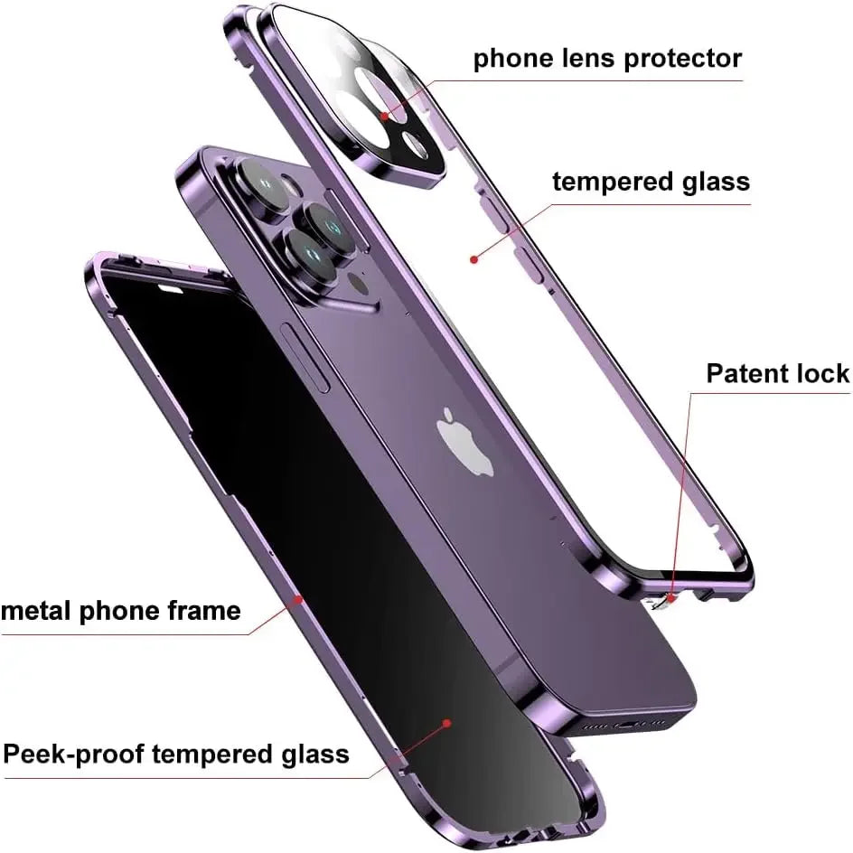 Double Glass Anti-Spy Magnetic Case For iPhone 15 14 13 12