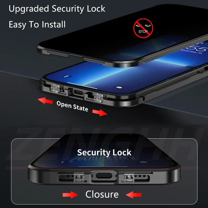 Double Glass Anti-Spy Magnetic Case For iPhone 15 14 13 12